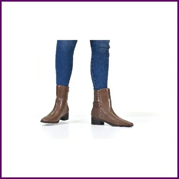 Comfort Foam Booties Vegan Leather Square Toe Block Heel Zipper Closure - Picture 8 of 8